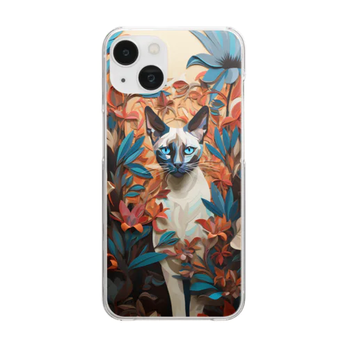 ペーパーアート Siamese cat Clear Smartphone Case