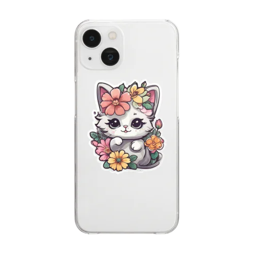 猫のイラスト Clear Smartphone Case