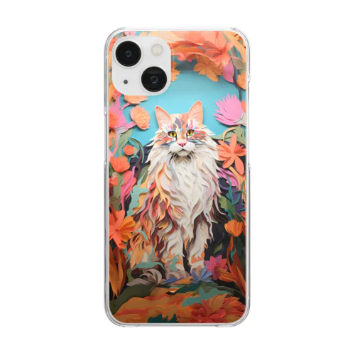 ペーパーアート Maine Coon Cat Clear Smartphone Case