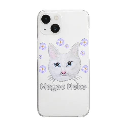 チョークアートの白猫[Magao Neko] Clear Smartphone Case