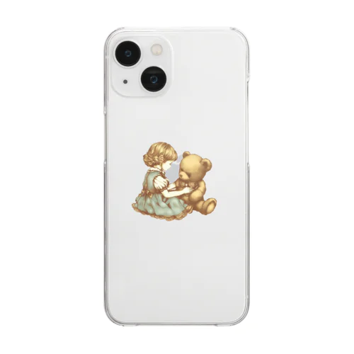 アンティークな女の子とテディベア Clear Smartphone Case