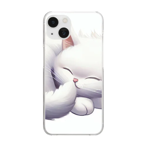 穏やかに眠る白にゃん Clear Smartphone Case