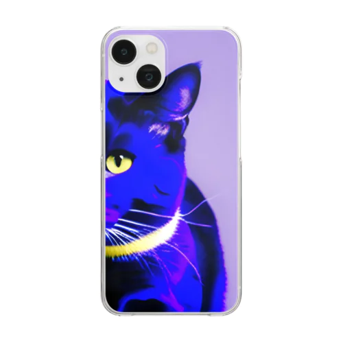 ネオンに染まった猫 Clear Smartphone Case