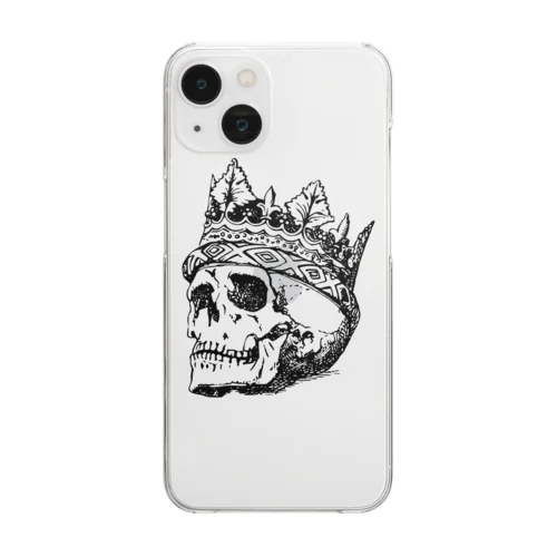 Black White Illustrated Skull King  クリアスマホケース