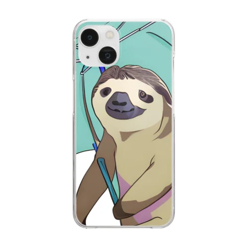 傘を持つナマケモノのモーちゃん Clear Smartphone Case