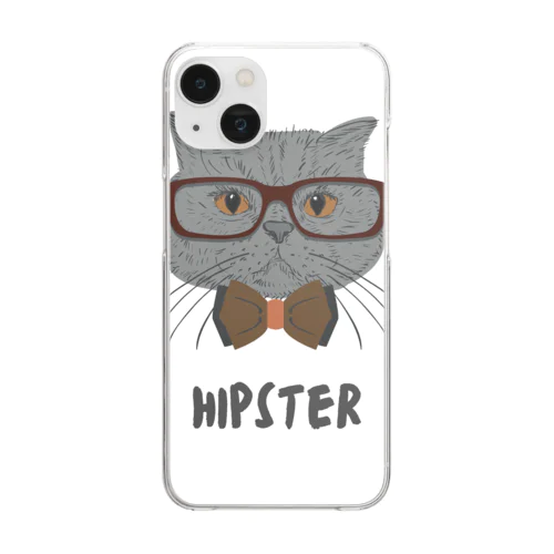 Grey Illustrated Cat Hipster T-Shirt Clear Smartphone Case