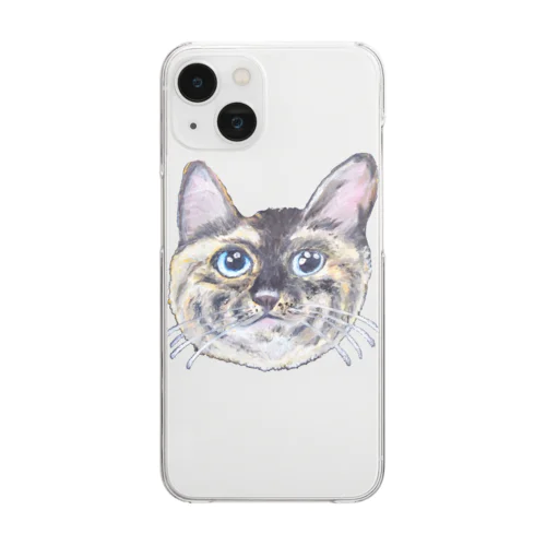 チョークアートの見上げるサビ猫 Clear Smartphone Case