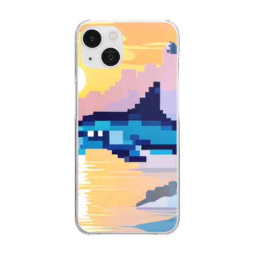 ドット絵の夕焼けとイルカ Clear Smartphone Case