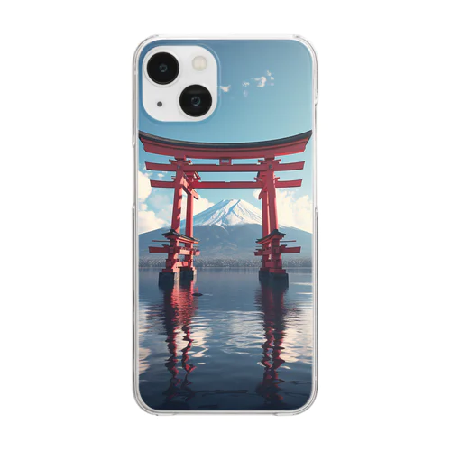 神社 富士山と鳥居 Clear Smartphone Case