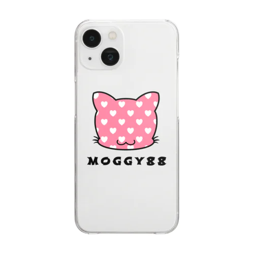 MOGGY88 猫ロゴ　ハート柄(ピンク) クリアスマホケース