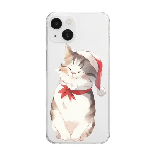 可愛い猫サンタが運ぶ幸せ Clear Smartphone Case