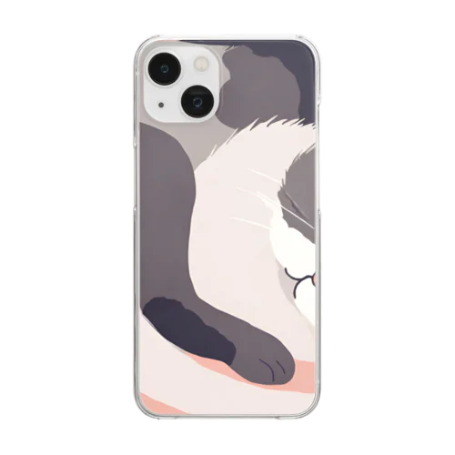 寝ている猫のイラスト Clear Smartphone Case