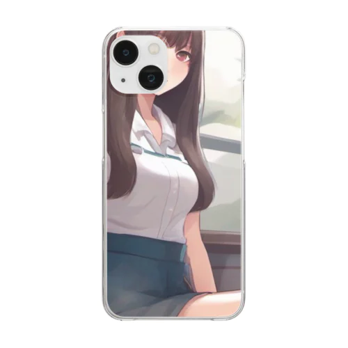 ロングヘアのかわいい女性のグッズ Clear Smartphone Case