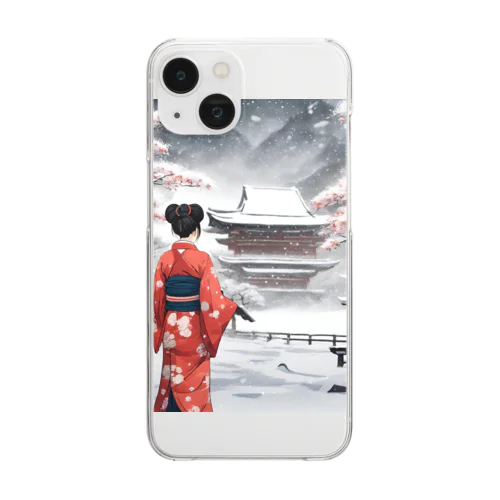 和服女性と雪景色 Clear Smartphone Case