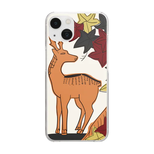 Hanafuda October Design “autumn leaves and deer” Clear Smartphone Case