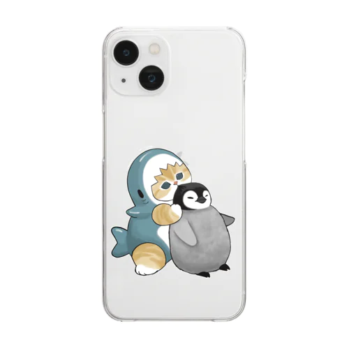 サメにゃんペンギン吸い Clear Smartphone Case