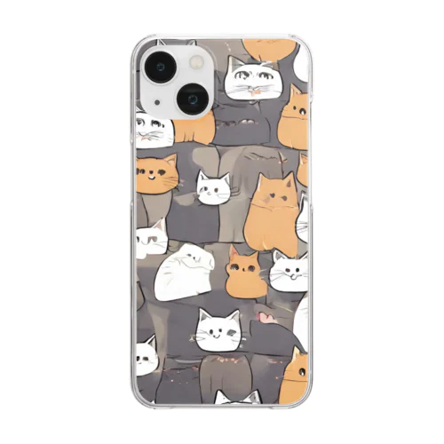 総柄ねこちゃん Clear Smartphone Case