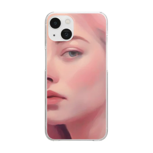 ピンクのチーク美女 Clear Smartphone Case