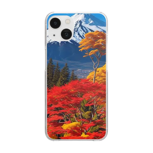 秋晴れの空/富士山/色鮮やかな紅葉 Clear Smartphone Case