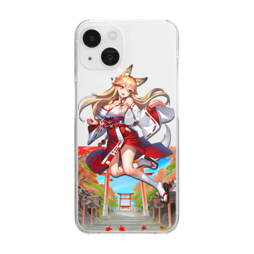 キツネっ娘ジャンプ‼-巫女巫女編- Clear Smartphone Case