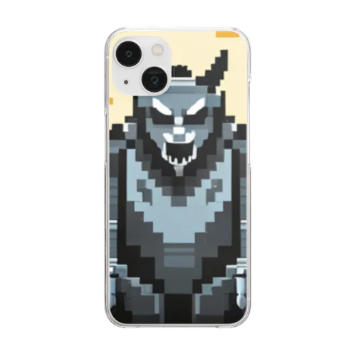 満月を背景に祀られる狼男の像のドット絵 Clear Smartphone Case