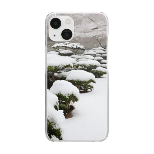 風景グッズ（雪と寒椿の日本庭園） クリアスマホケース
