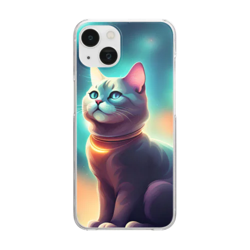 宇宙に居る猫のイラストグッズ Clear Smartphone Case