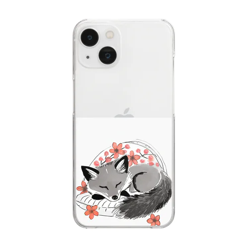 桜と銀ぎつね Clear Smartphone Case