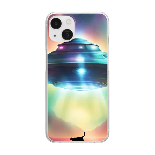 ✨ 願いが叶うねこ×UFO ✨ Clear Smartphone Case