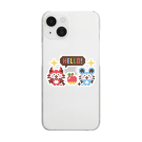 デビねこくんとデビねずちゃんとリンゴのドット絵 クリアスマホケース Clear Smartphone Case