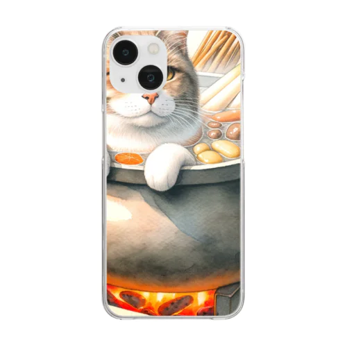 ねこにおでん Clear Smartphone Case