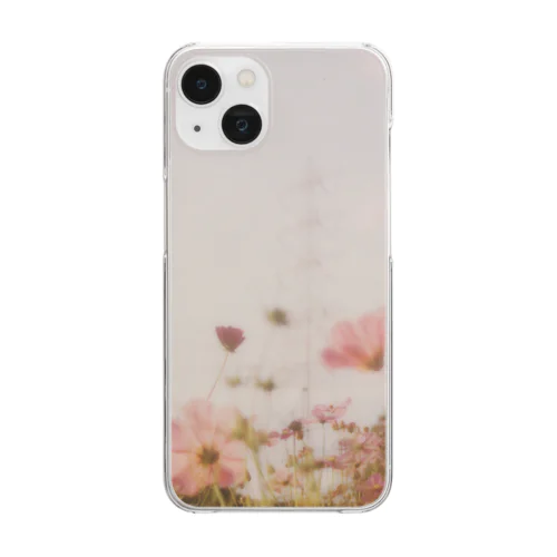 鉄塔と秋桜と秋の夕暮れ Clear Smartphone Case