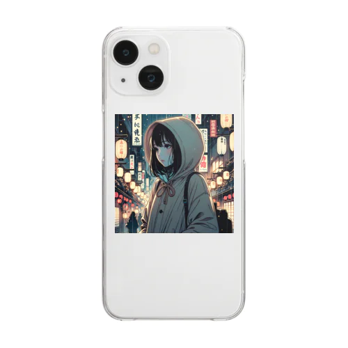 夜の街を歩く少女 Clear Smartphone Case