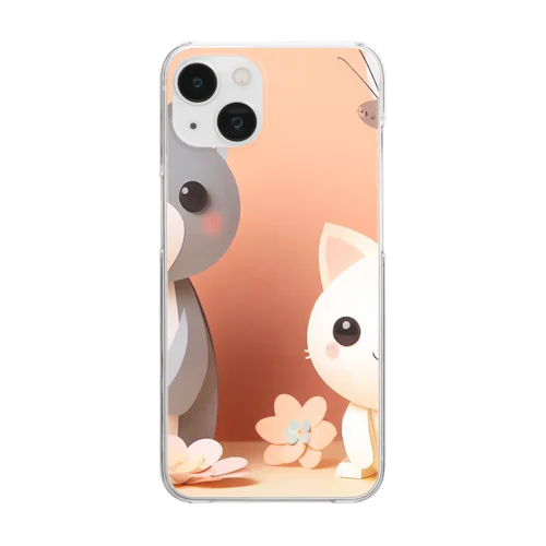 ペーパークラフト風の猫 Clear Smartphone Case