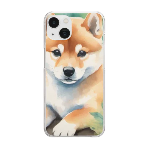 水彩子犬　柴犬 Clear Smartphone Case