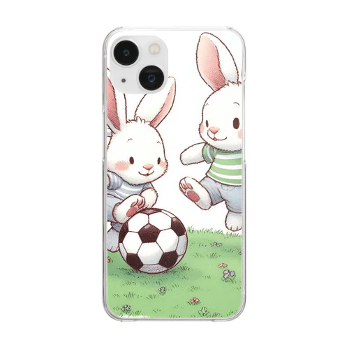 キックでキュート！サッカーウサギ Clear Smartphone Case