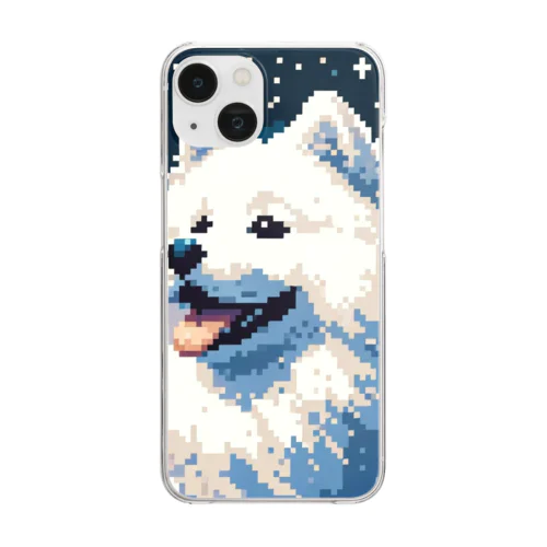 白い犬のドット絵 Clear Smartphone Case