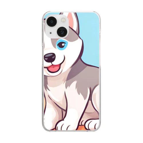 かわいいハスキーの子犬のイラストグッズC Clear Smartphone Case