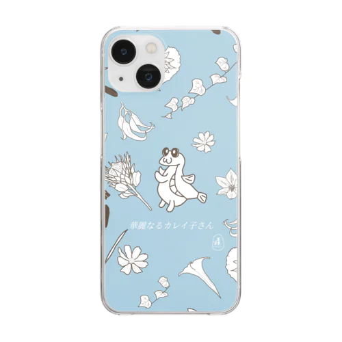 カレイ子さんとお花たち(ブルー) Clear Smartphone Case