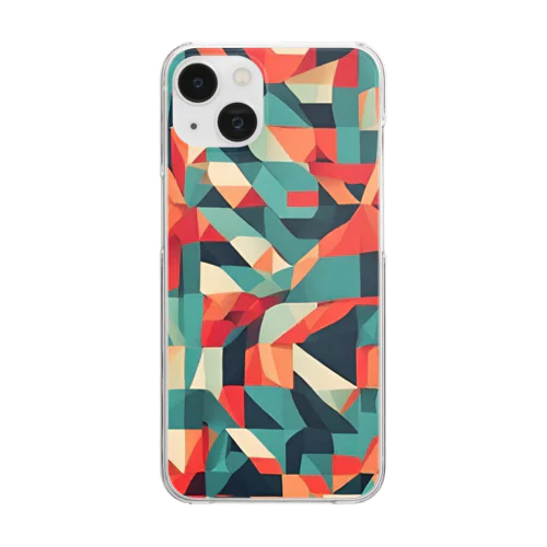 グリーンとオレンジの洗練された幾何学模様 Clear Smartphone Case