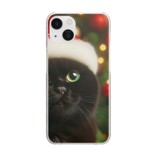 黒猫のクリスマス🐈‍⬛🎄 Clear Smartphone Case