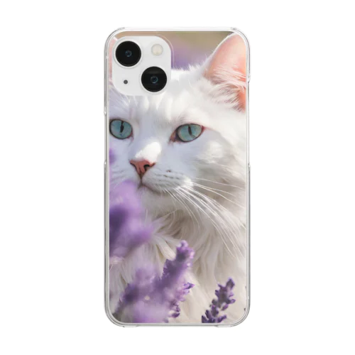 ラベンダー猫 Clear Smartphone Case