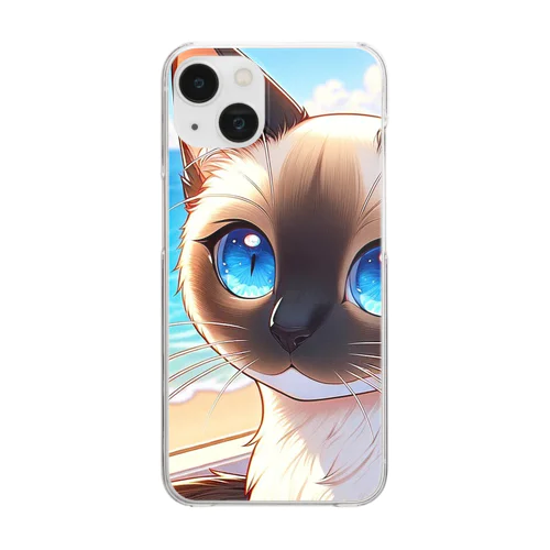 シャム猫のサファイヤ海に輝く Clear Smartphone Case