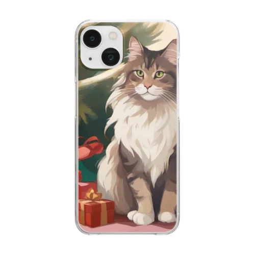 ネコ　クリスマスプレゼント　クリスマスツリー　 Clear Smartphone Case