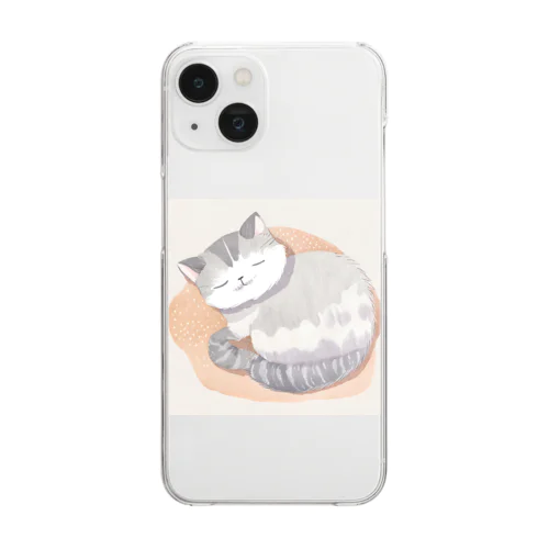 気持ちよさそうに寝ているネコ Clear Smartphone Case