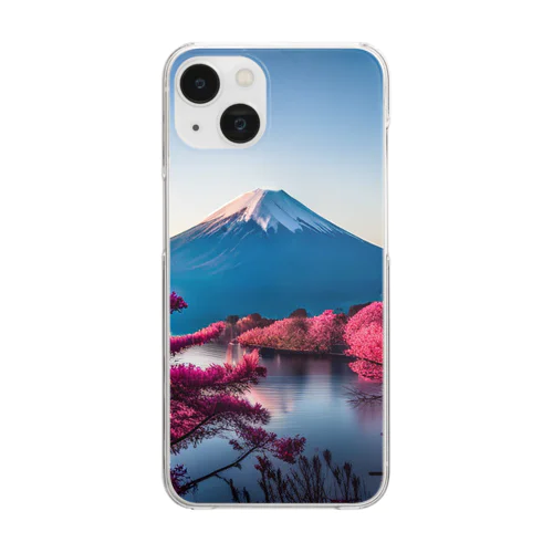 富士山と紅葉、そして湖のグッズ Clear Smartphone Case