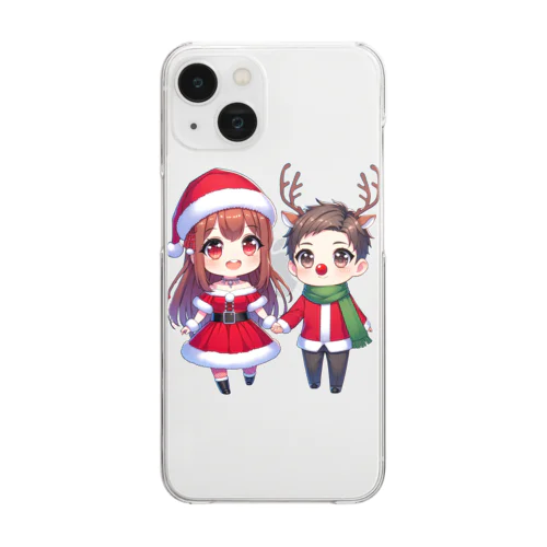 サンタ子ちゃんと鹿くん Clear Smartphone Case