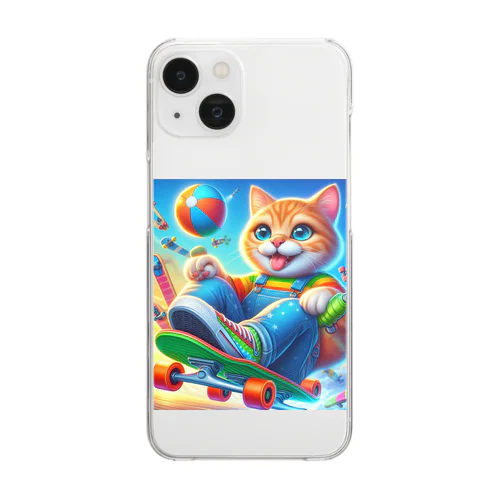 スケボーキャット Clear Smartphone Case