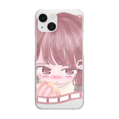 一人で桃食べる女の子 Clear Smartphone Case