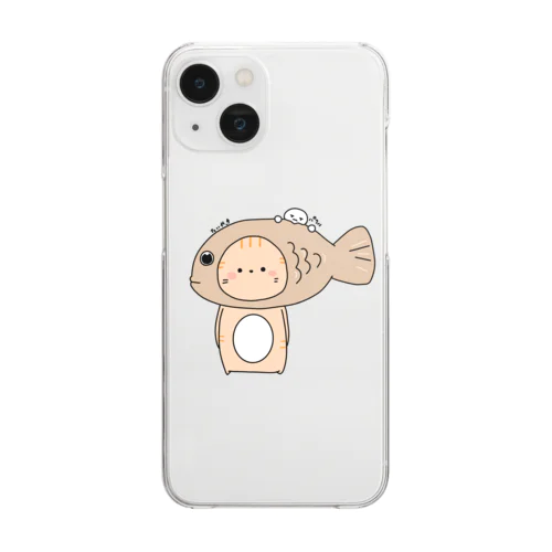 たいやきをかぶるねこ Clear Smartphone Case